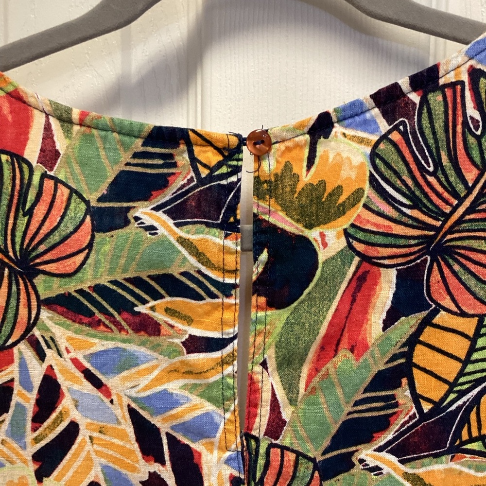 C&C California Multicolor Leaf Print SZ S tropical mini 100% Linen dress - Picture 7 of 9